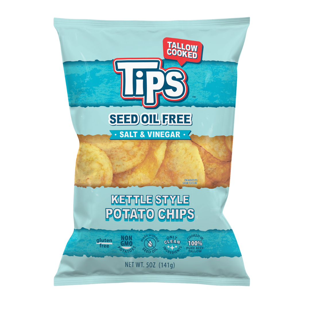 TIPS Beef Tallow Potato Chips — Salt & Vinegar — Seed Oil Free Kettle ...